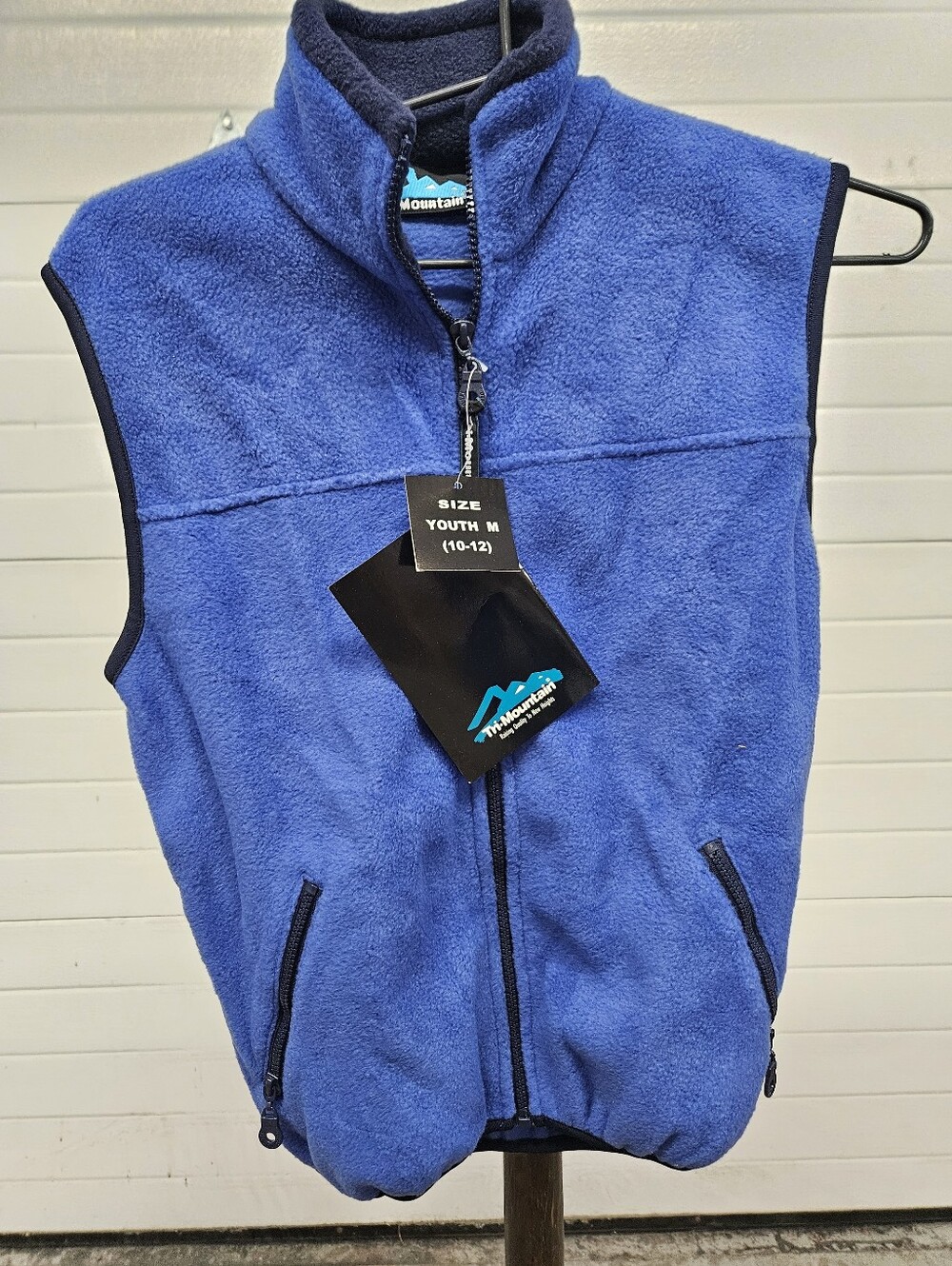 Youth M Blue Fleece Vest by The Mountain - Full-Zip Sleeveless Jacket